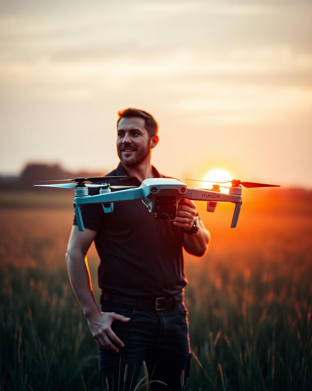 Founder of Bluegrass Aerials with drone at sunset